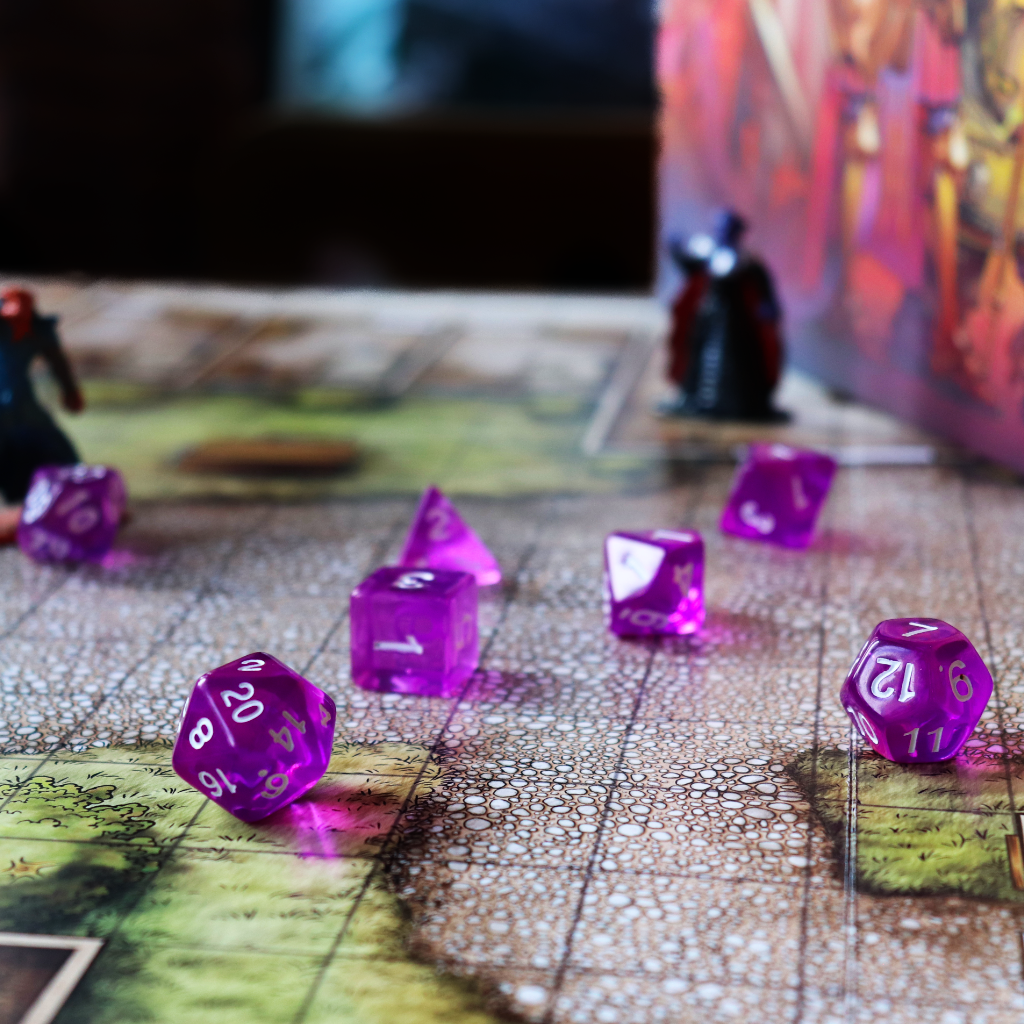 Transparent Acrylic Set of 7 TTRPG Dice - Amethyst