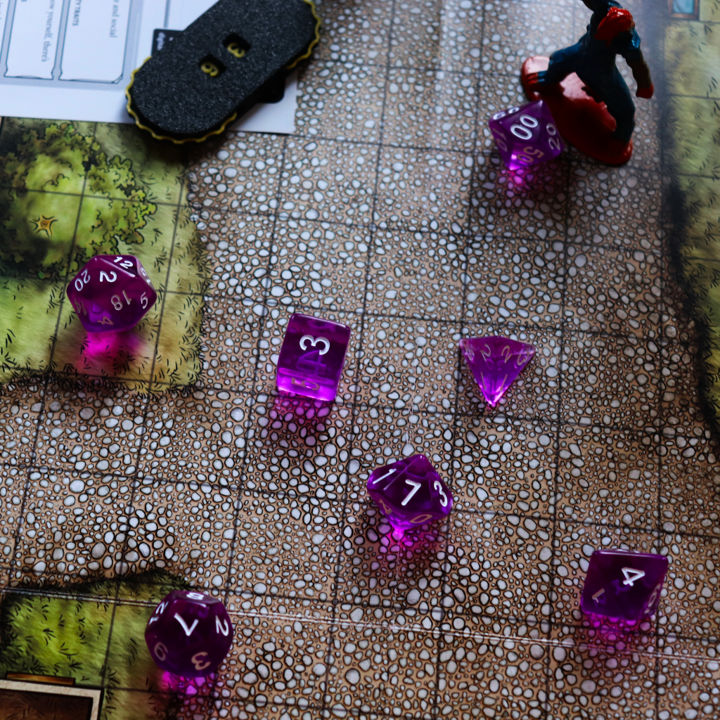 Transparent Acrylic Set of 7 TTRPG Dice - Amethyst