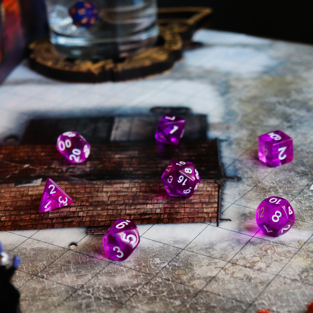Transparent Acrylic Set of 7 TTRPG Dice - Amethyst