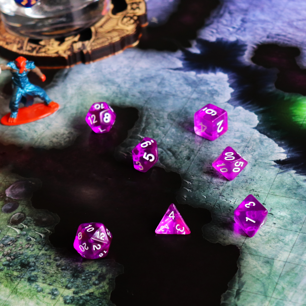 Transparent Acrylic Set of 7 TTRPG Dice - Amethyst