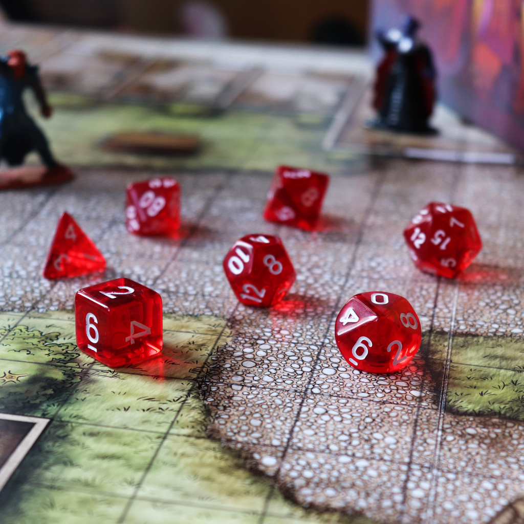Transparent Acrylic Set of 7 TTRPG Dice - Cambion Crimson