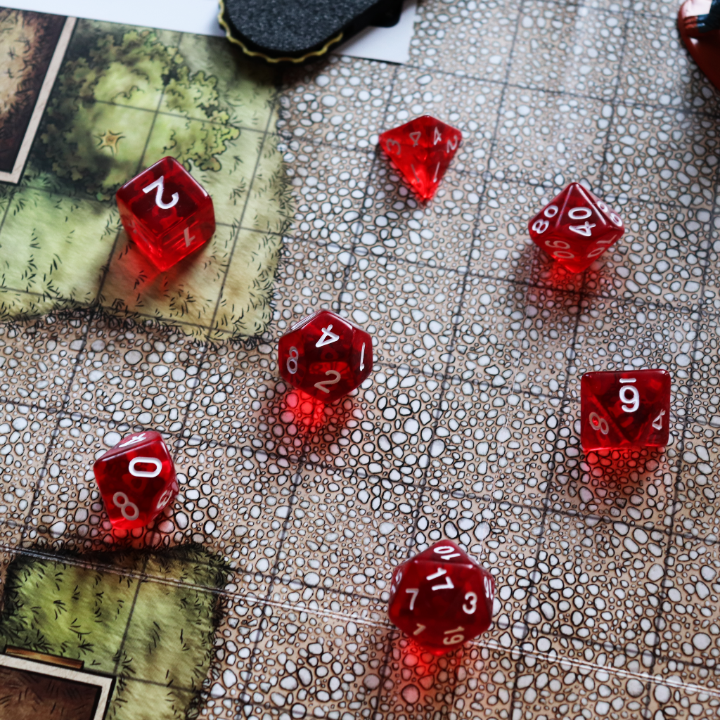 Transparent Acrylic Set of 7 TTRPG Dice - Cambion Crimson