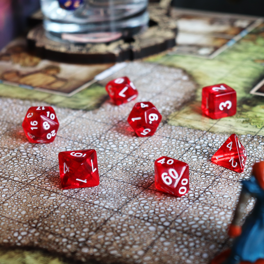 Transparent Acrylic Set of 7 TTRPG Dice - Cambion Crimson