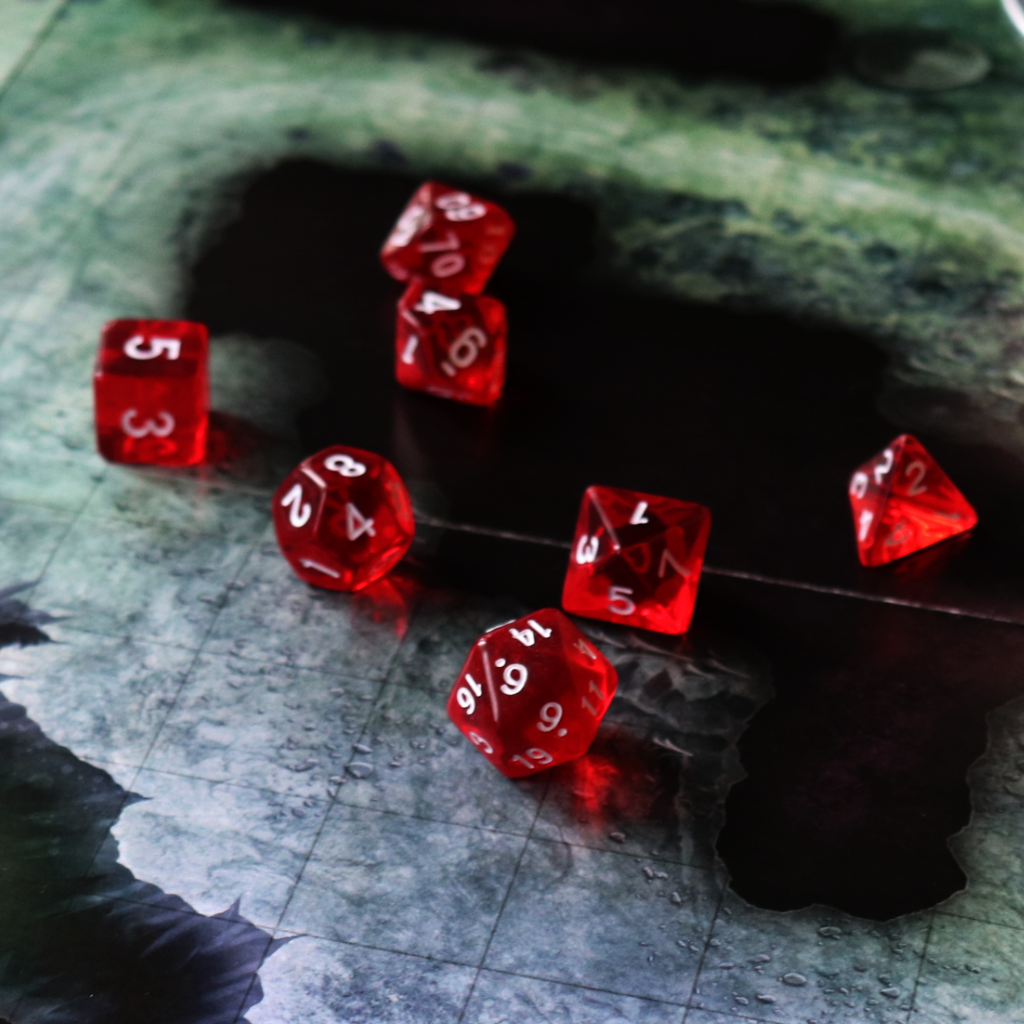 Transparent Acrylic Set of 7 TTRPG Dice - Cambion Crimson