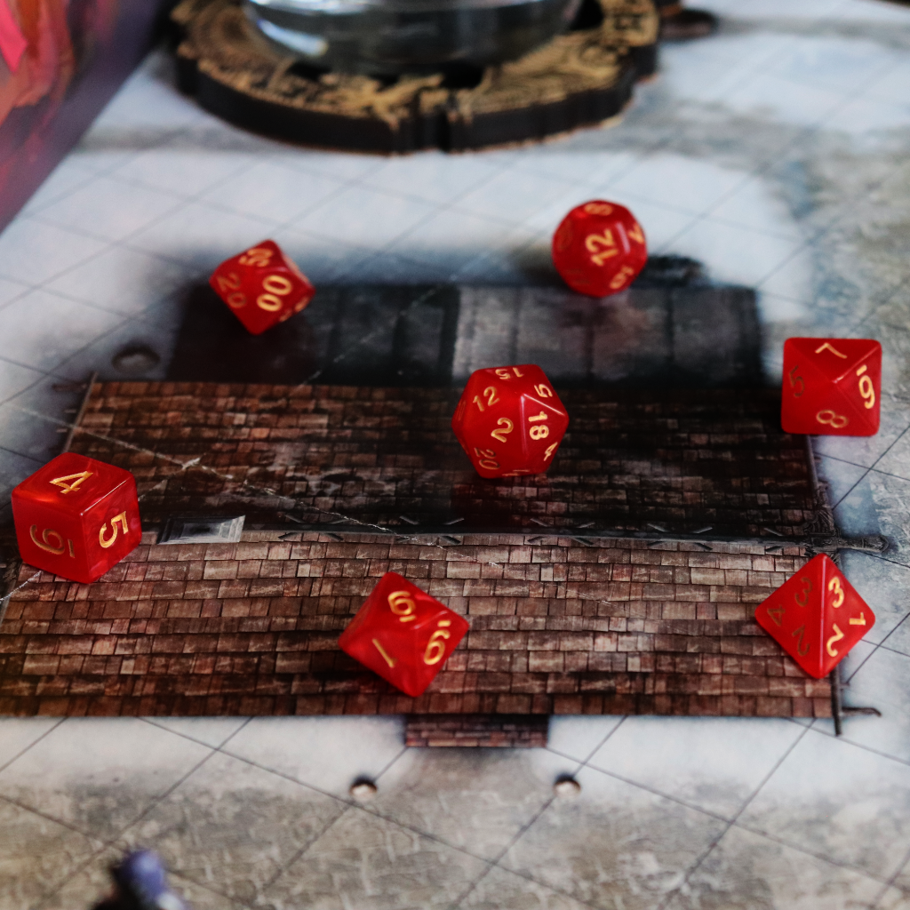 Opaque Acrylic Set of 7 TTRPG Dice - Crimson Rite