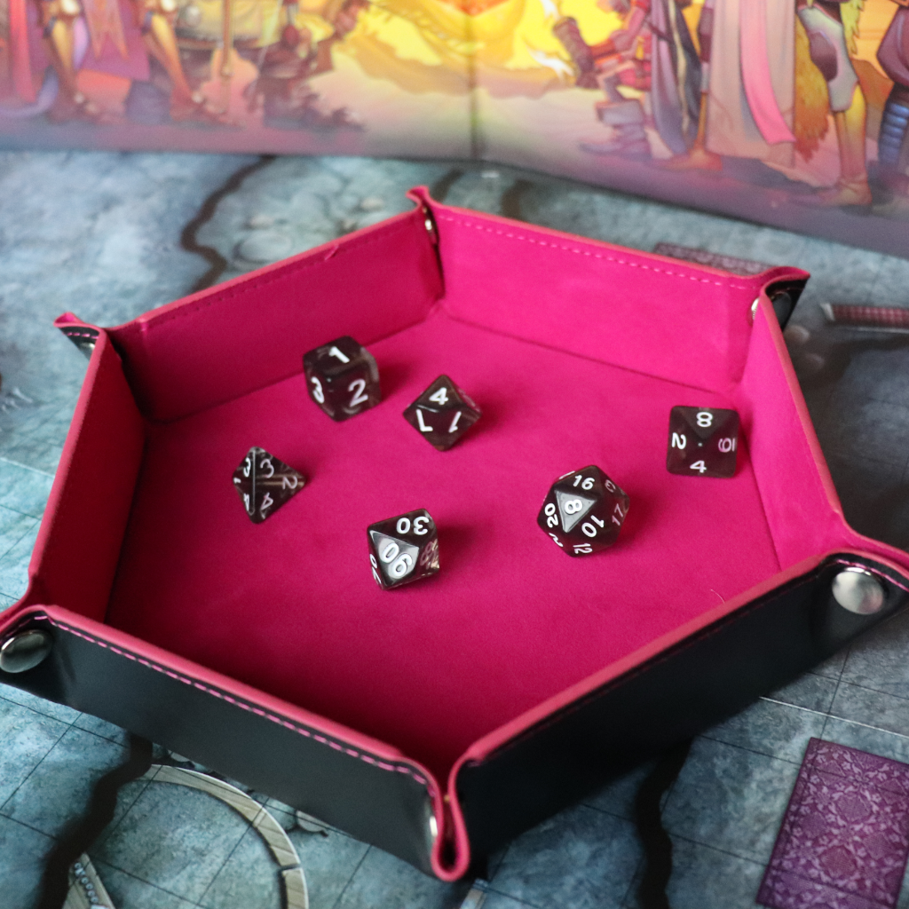 Faux Leather Pop UP Dice Tray - Pink Dragon (2 Styles Available)
