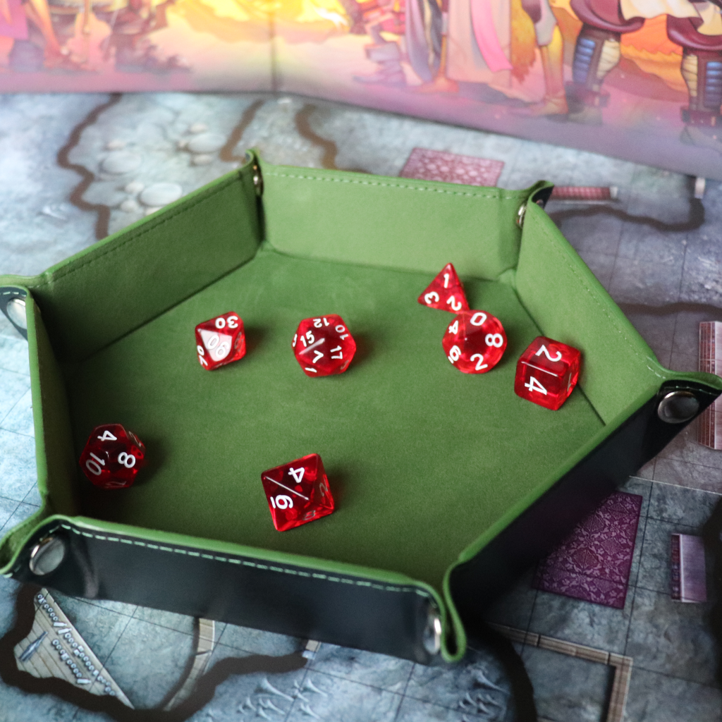 Faux Leather Pop UP Dice Tray - Druid's Moss (2 Styles Available)