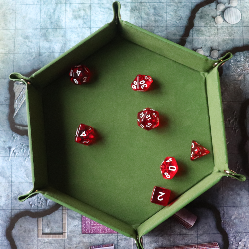 Faux Leather Pop UP Dice Tray - Druid's Moss (2 Styles Available)