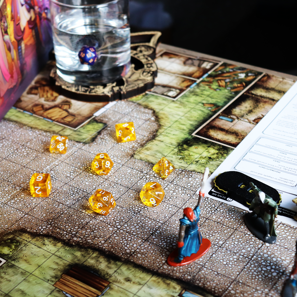 Transparent Acrylic Set of 7 TTRPG Dice - Druids Honey