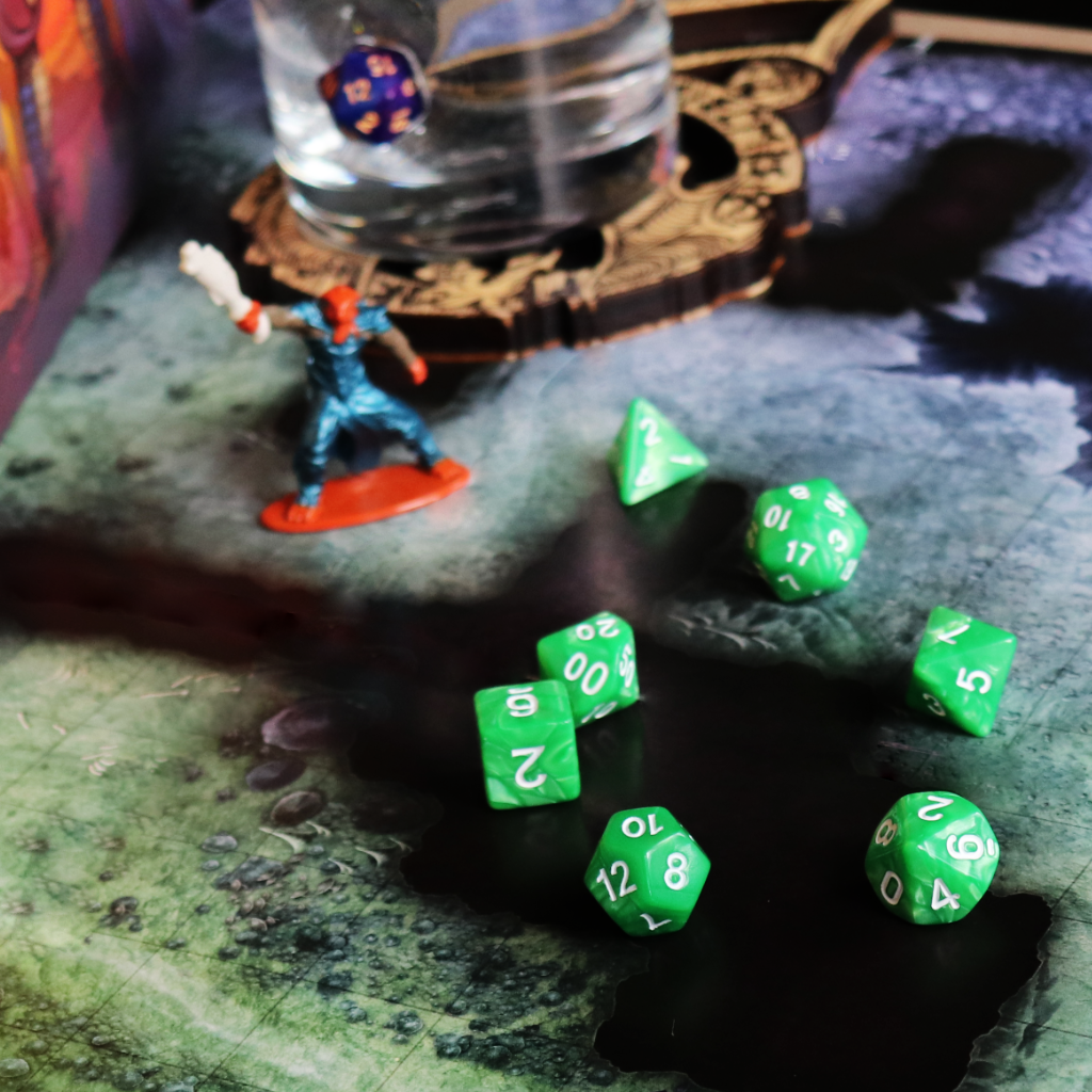 Opaque Acrylic Set of 7 TTRPG Dice - Flame Green