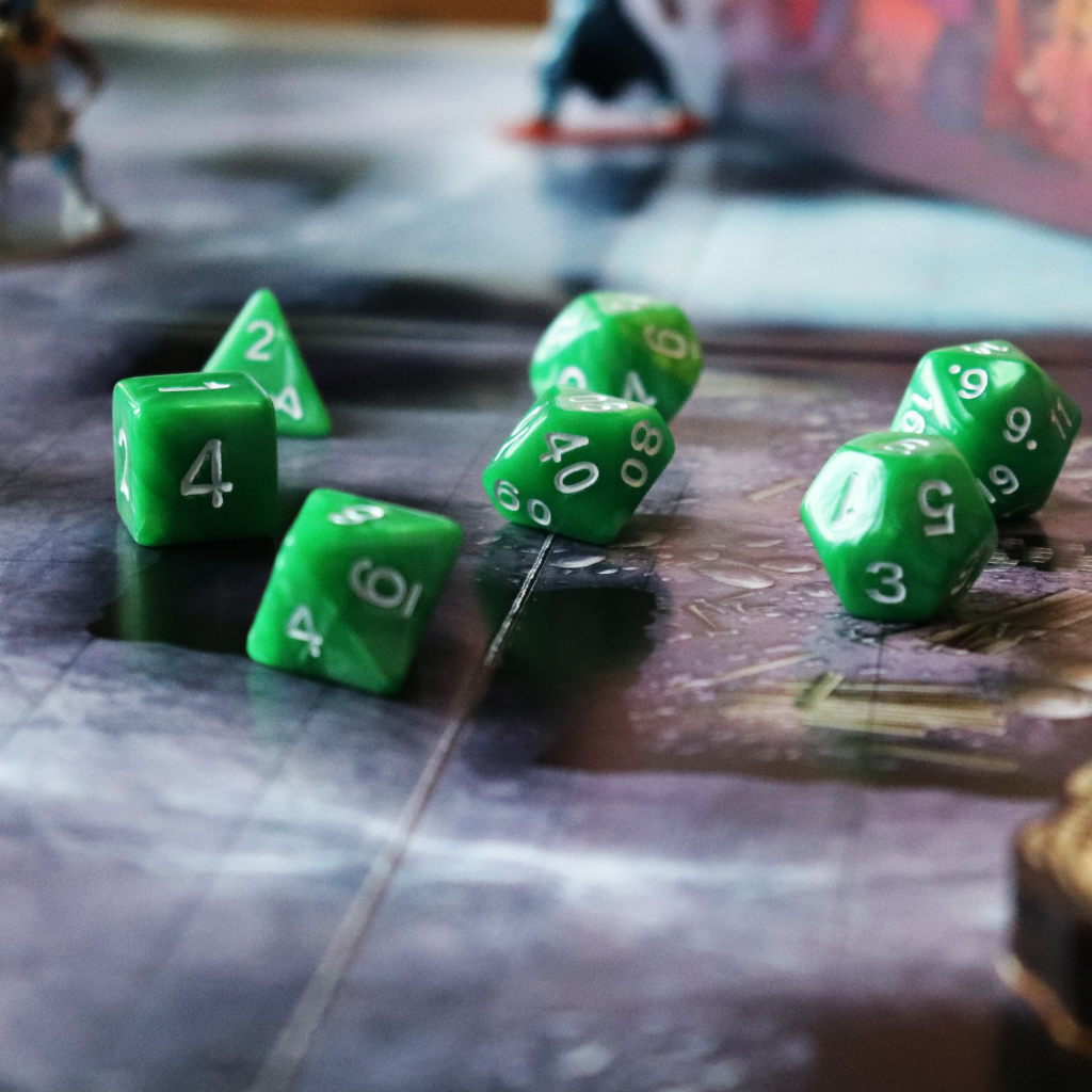 Opaque Acrylic Set of 7 TTRPG Dice - Flame Green