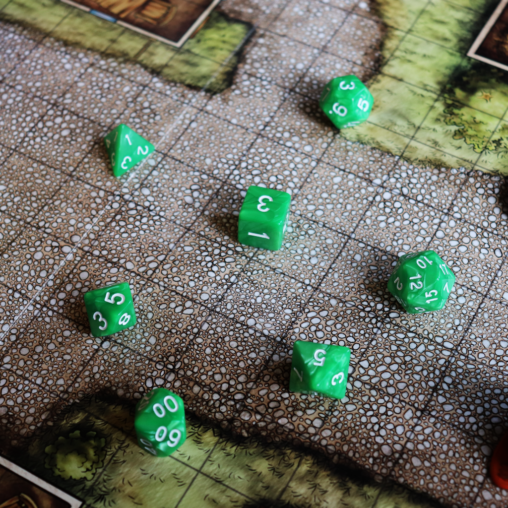 Opaque Acrylic Set of 7 TTRPG Dice - Flame Green