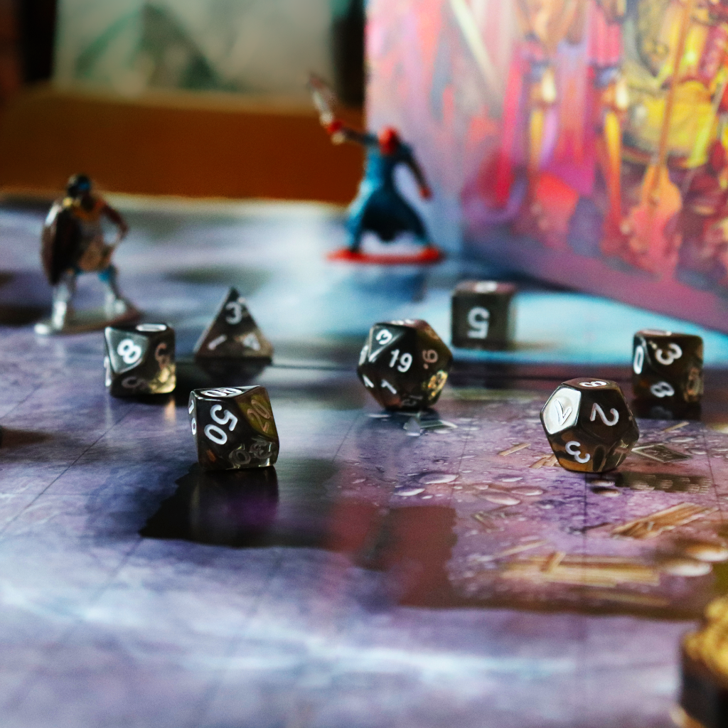 Transparent Acrylic Set of 7 TTRPG Dice - Fog of War