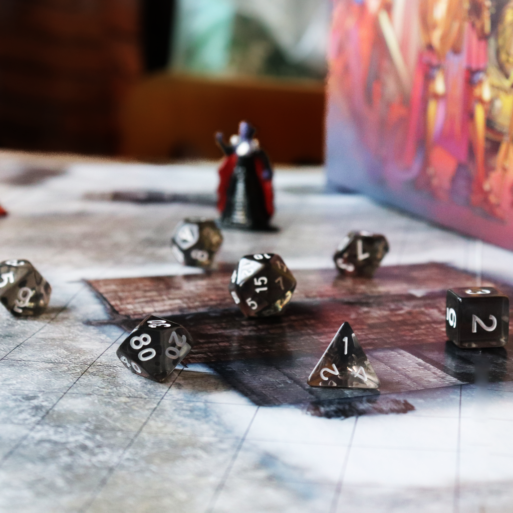 Transparent Acrylic Set of 7 TTRPG Dice - Fog of War