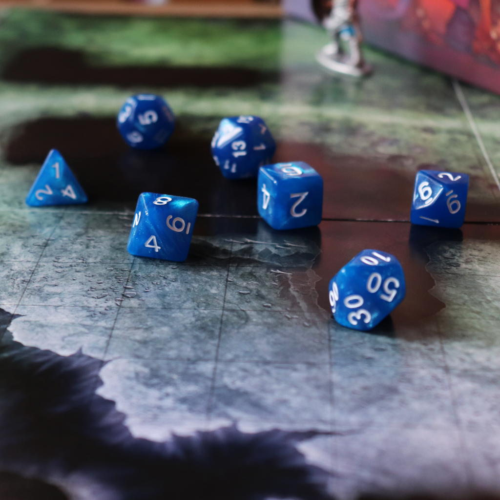 Opaque Acrylic Set of 7 TTRPG Dice - Frost Breath