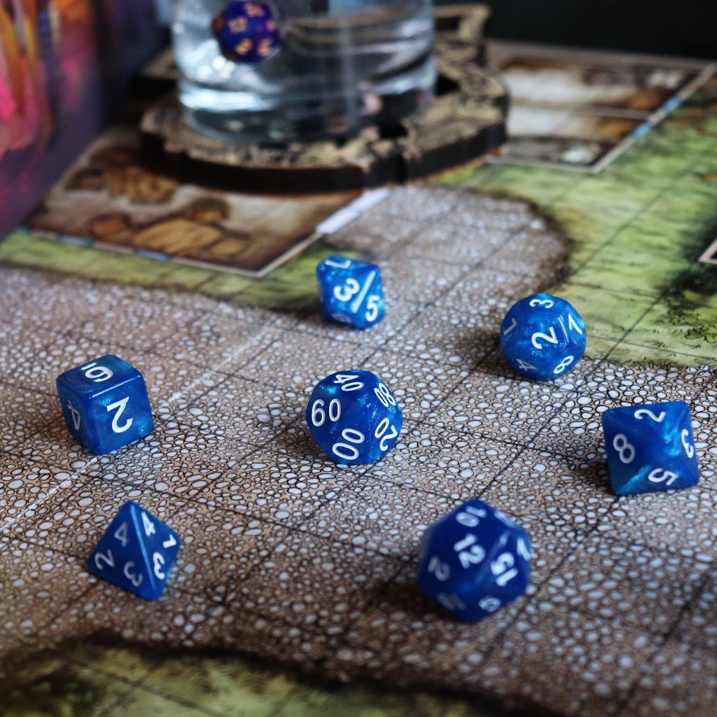 Opaque Acrylic Set of 7 TTRPG Dice - Frost Breath