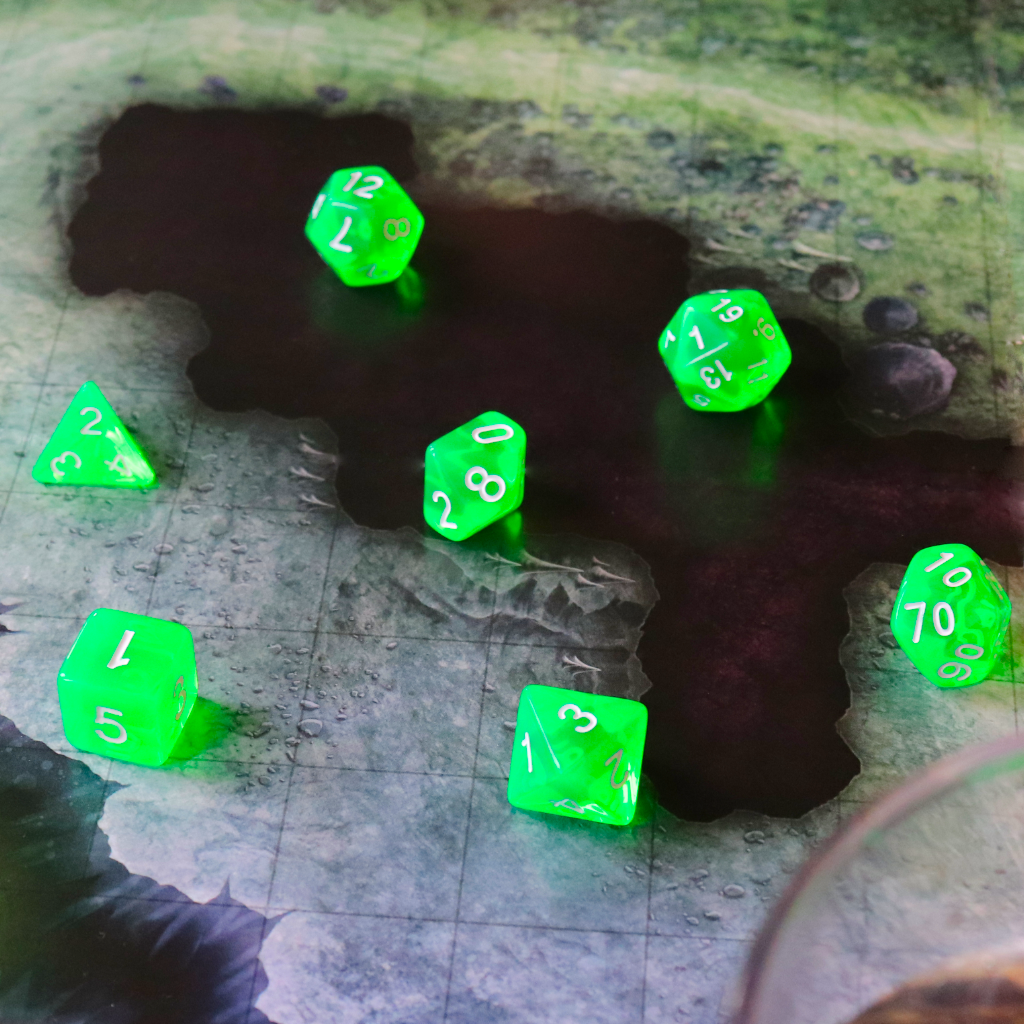 Transparent Acrylic Set of 7 TTRPG Dice - Gelatinous Cube