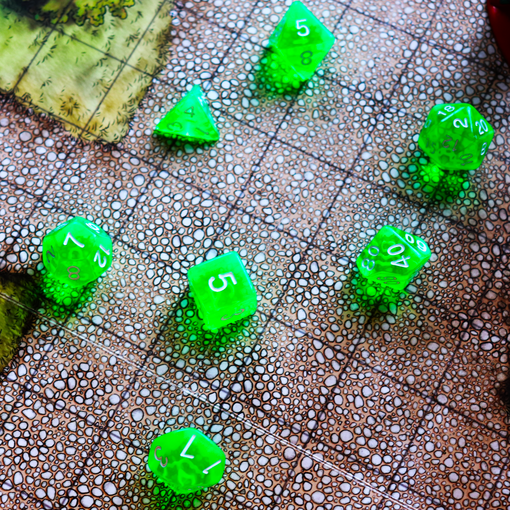Transparent Acrylic Set of 7 TTRPG Dice - Gelatinous Cube