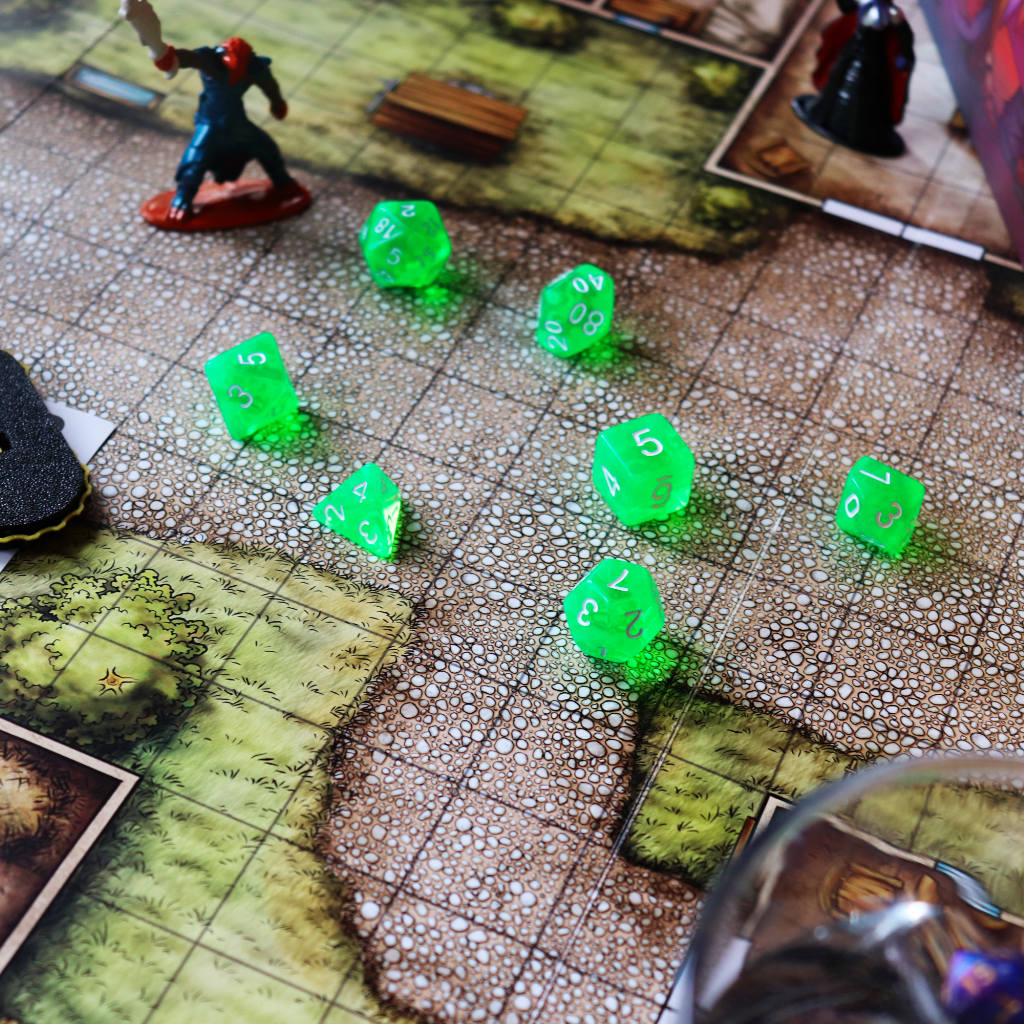 Transparent Acrylic Set of 7 TTRPG Dice - Gelatinous Cube