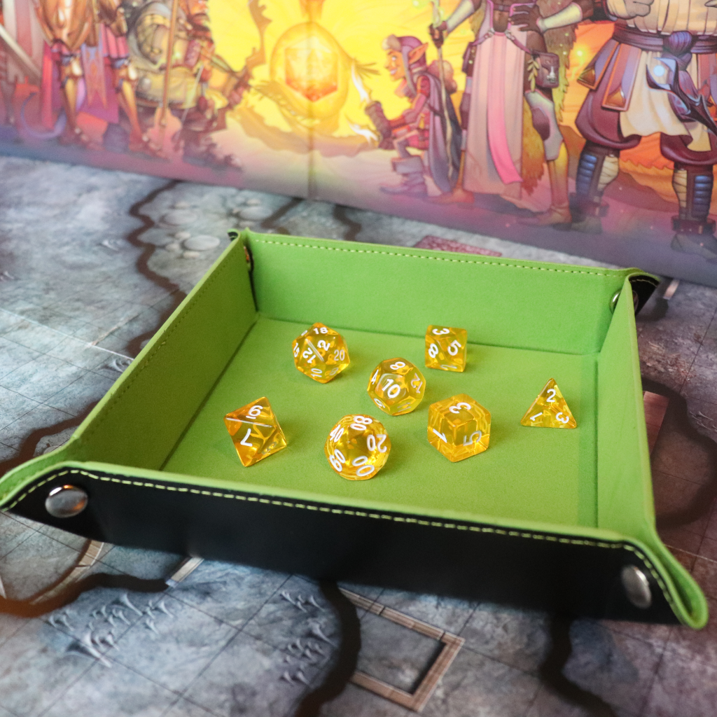 Square Faux Leather Pop UP Dice Tray - Goblin Green