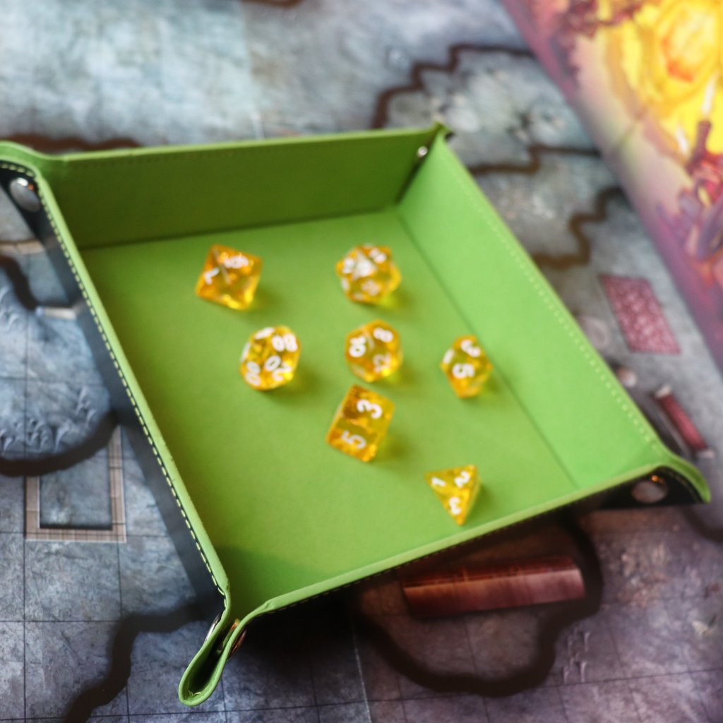 Square Faux Leather Pop UP Dice Tray - Goblin Green