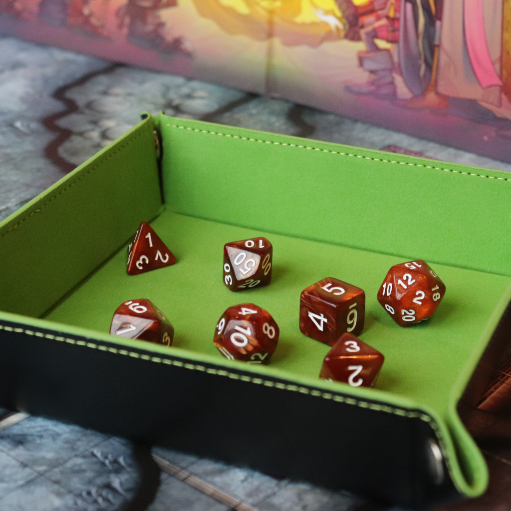 Square Faux Leather Pop UP Dice Tray - Goblin Green