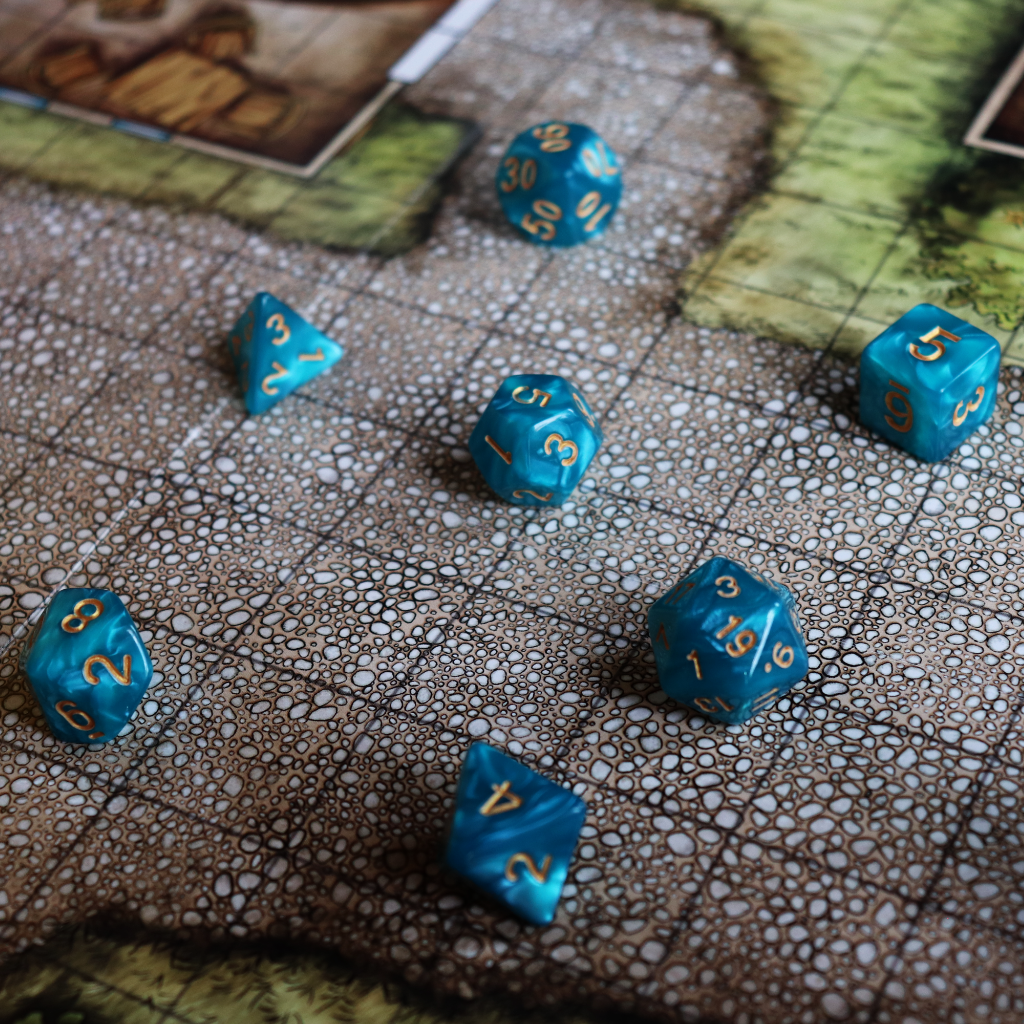 Opaque Acrylic Set of 7 TTRPG Dice - Kraken Blue