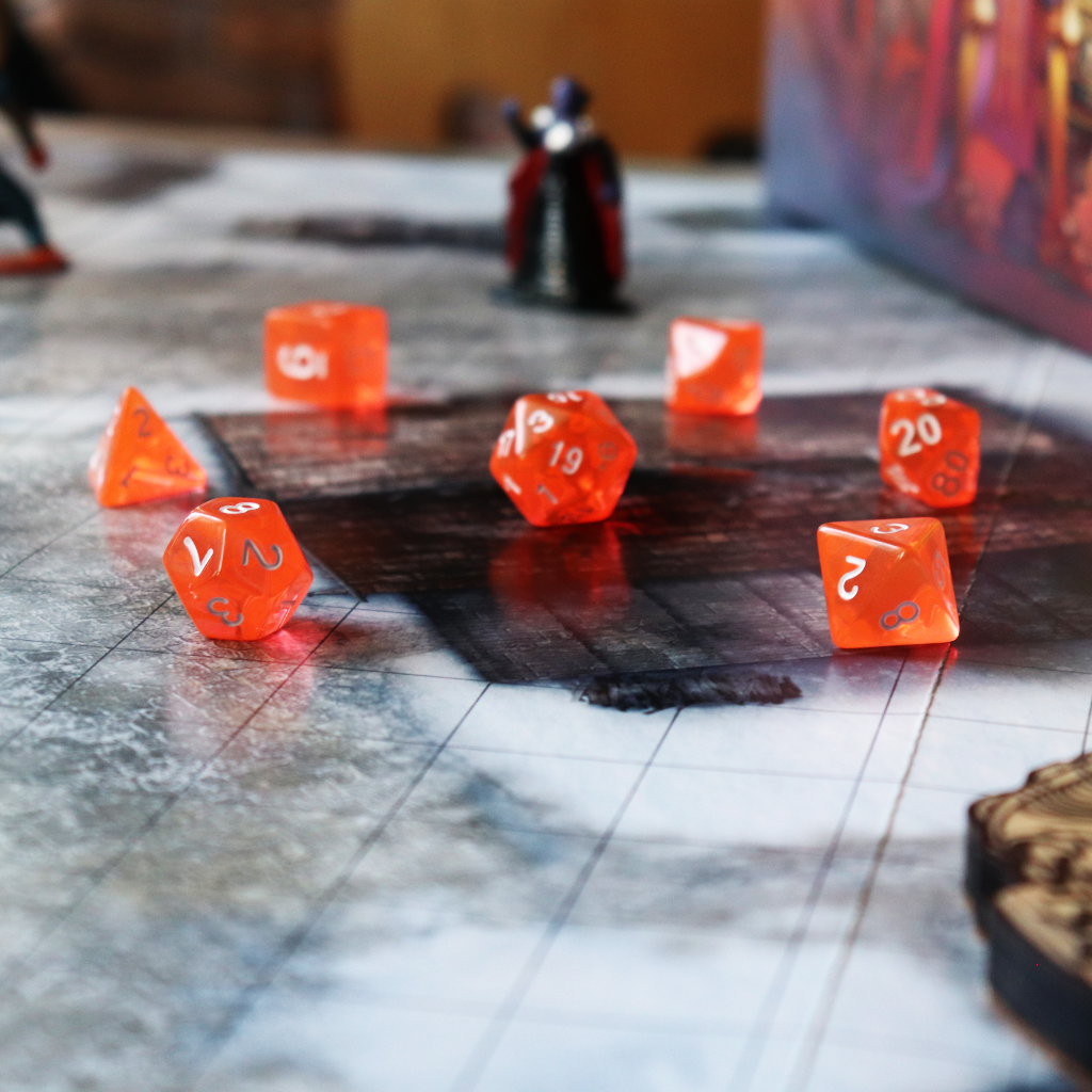 Transparent Acrylic Set of 7 TTRPG Dice - Magma