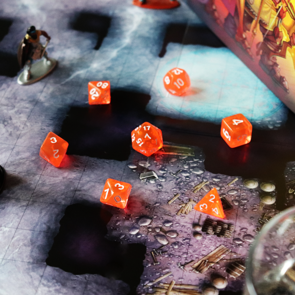 Transparent Acrylic Set of 7 TTRPG Dice - Magma