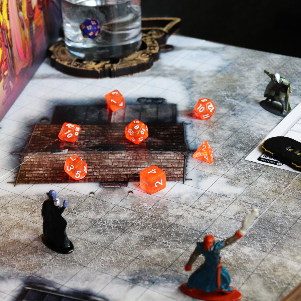 Transparent Acrylic Set of 7 TTRPG Dice - Magma