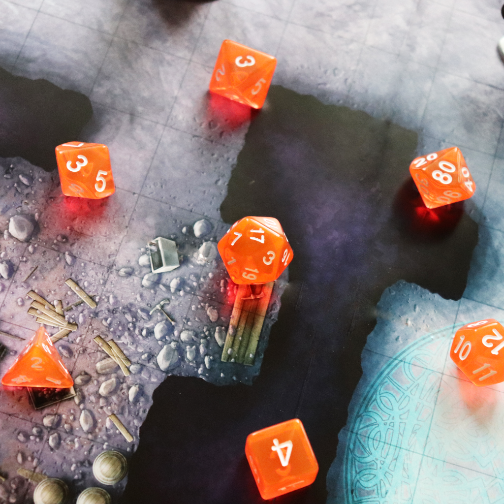 Transparent Acrylic Set of 7 TTRPG Dice - Magma