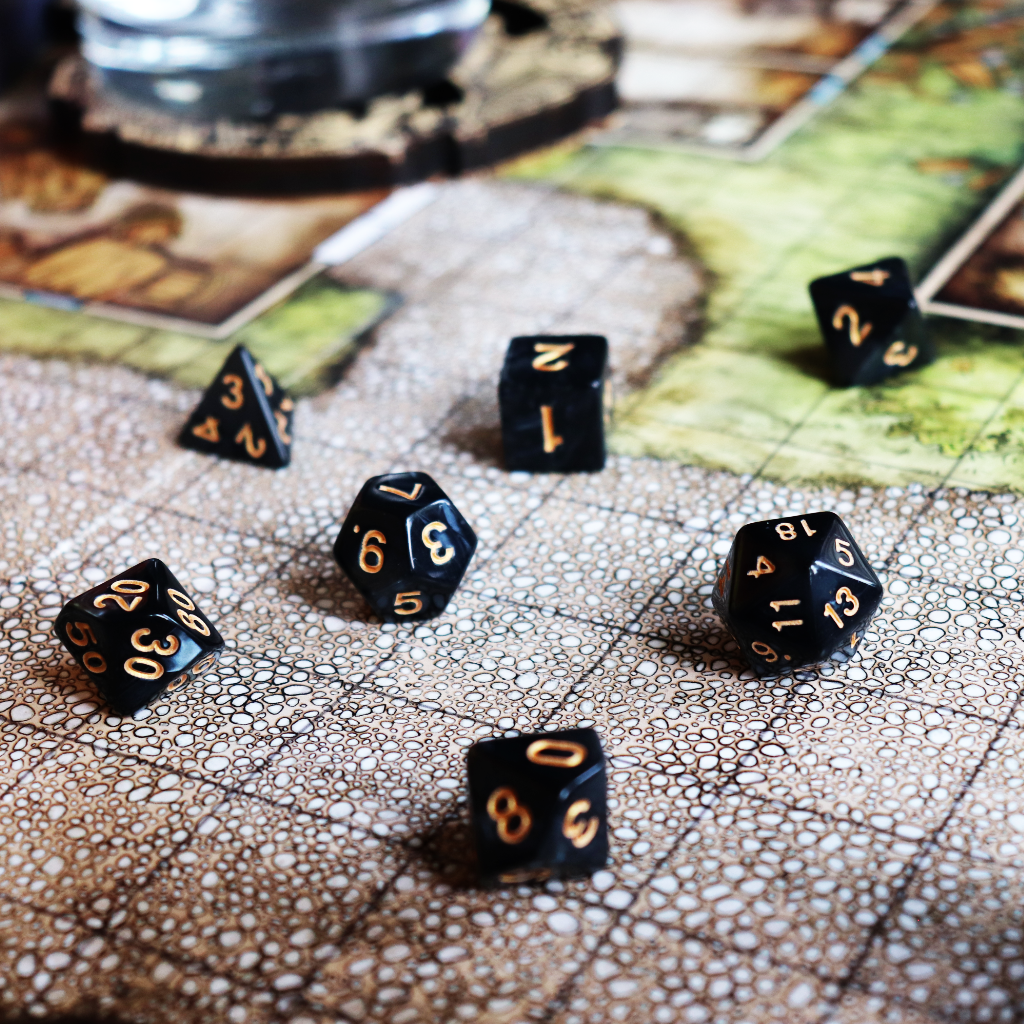 Opaque Acrylic Set of 7 TTRPG Dice - Obsidian
