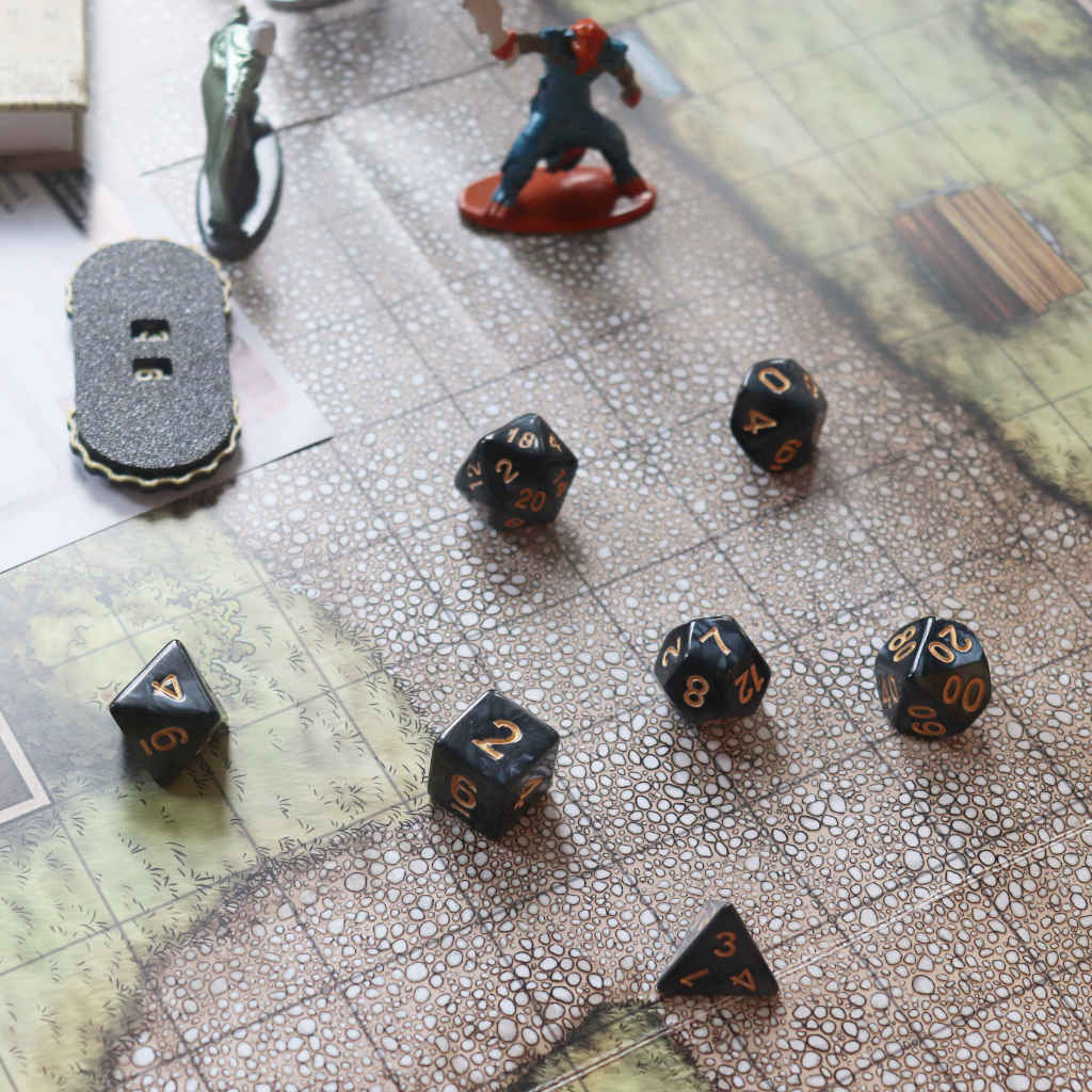 Opaque Acrylic Set of 7 TTRPG Dice - Obsidian