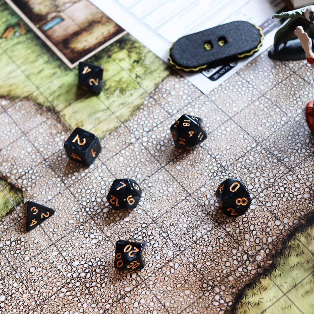 Opaque Acrylic Set of 7 TTRPG Dice - Obsidian