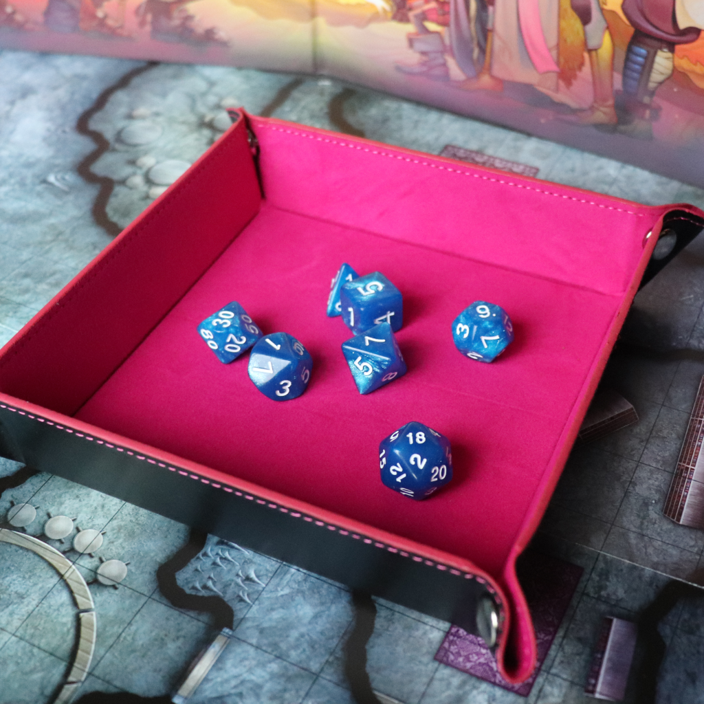 Faux Leather Pop UP Dice Tray - Pink Dragon (2 Styles Available)