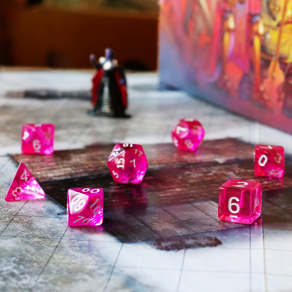 Transparent Acrylic Set of 7 TTRPG Dice - Pixie Dust