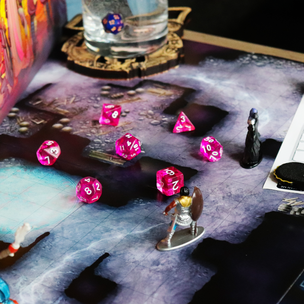 Transparent Acrylic Set of 7 TTRPG Dice - Pixie Dust