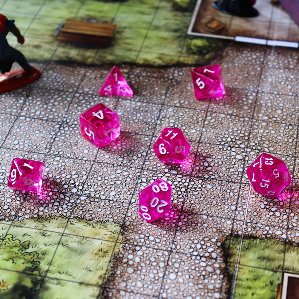 Transparent Acrylic Set of 7 TTRPG Dice - Pixie Dust