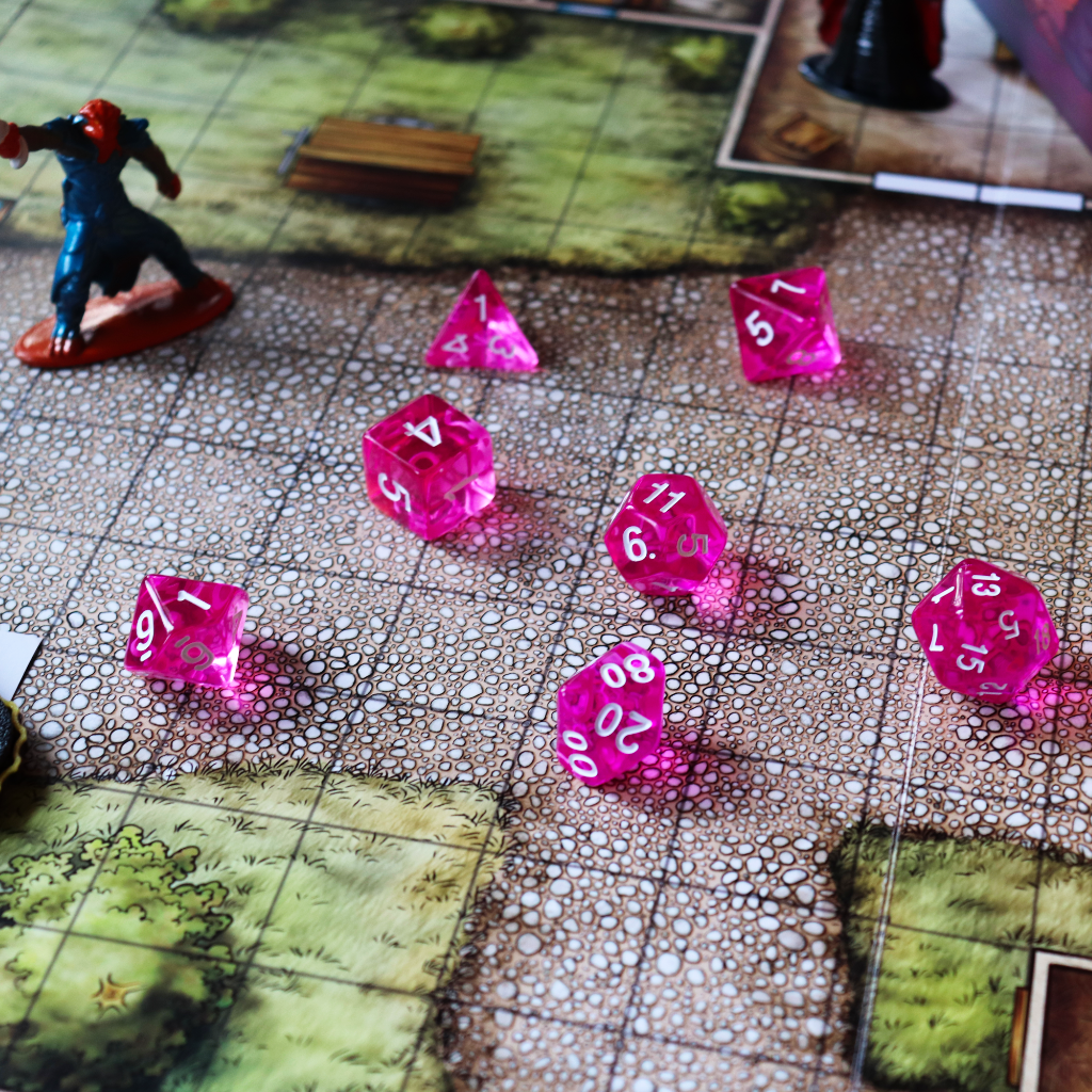 Transparent Acrylic Set of 7 TTRPG Dice - Pixie Dust