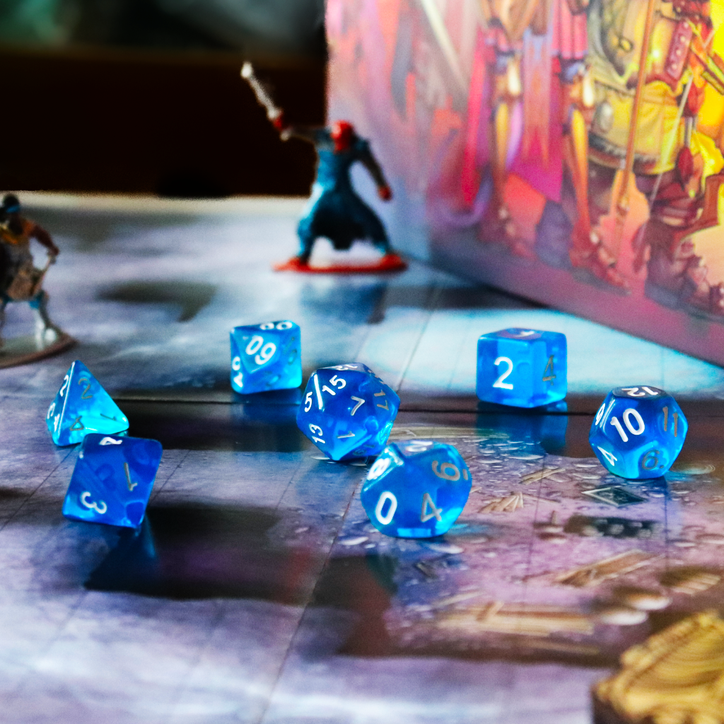 Transparent Acrylic Set of 7 TTRPG Dice - Wizard's Cobalt