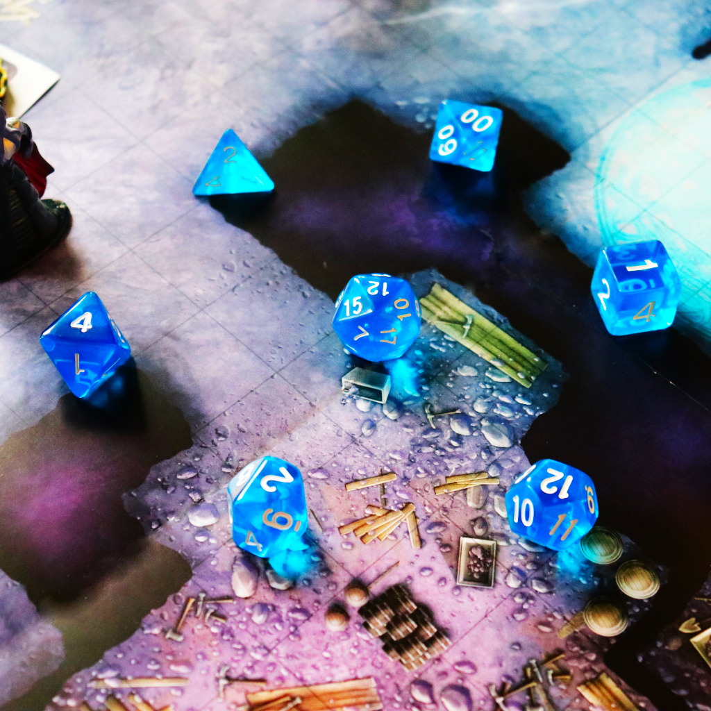 Transparent Acrylic Set of 7 TTRPG Dice - Wizard's Cobalt