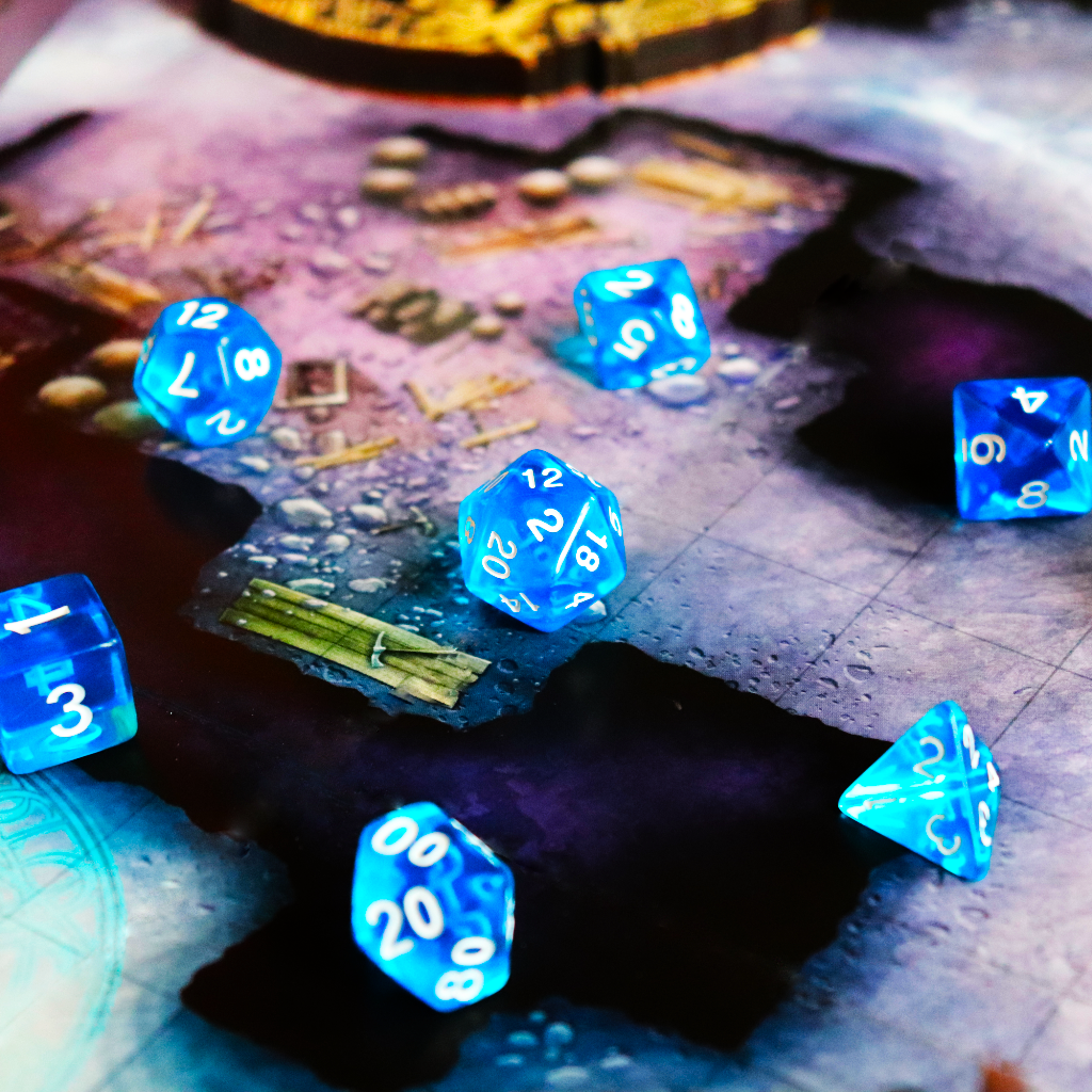 Transparent Acrylic Set of 7 TTRPG Dice - Wizard's Cobalt